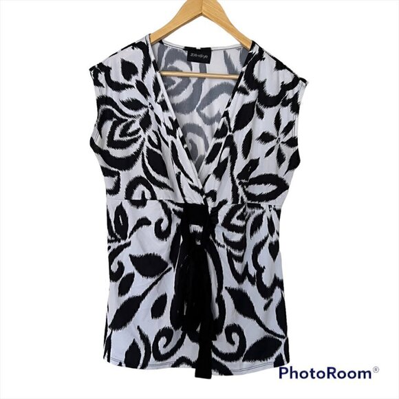 𝅺zoe+skye White black Casual floral Tunic Top, Size Large - Picture 2 of 7